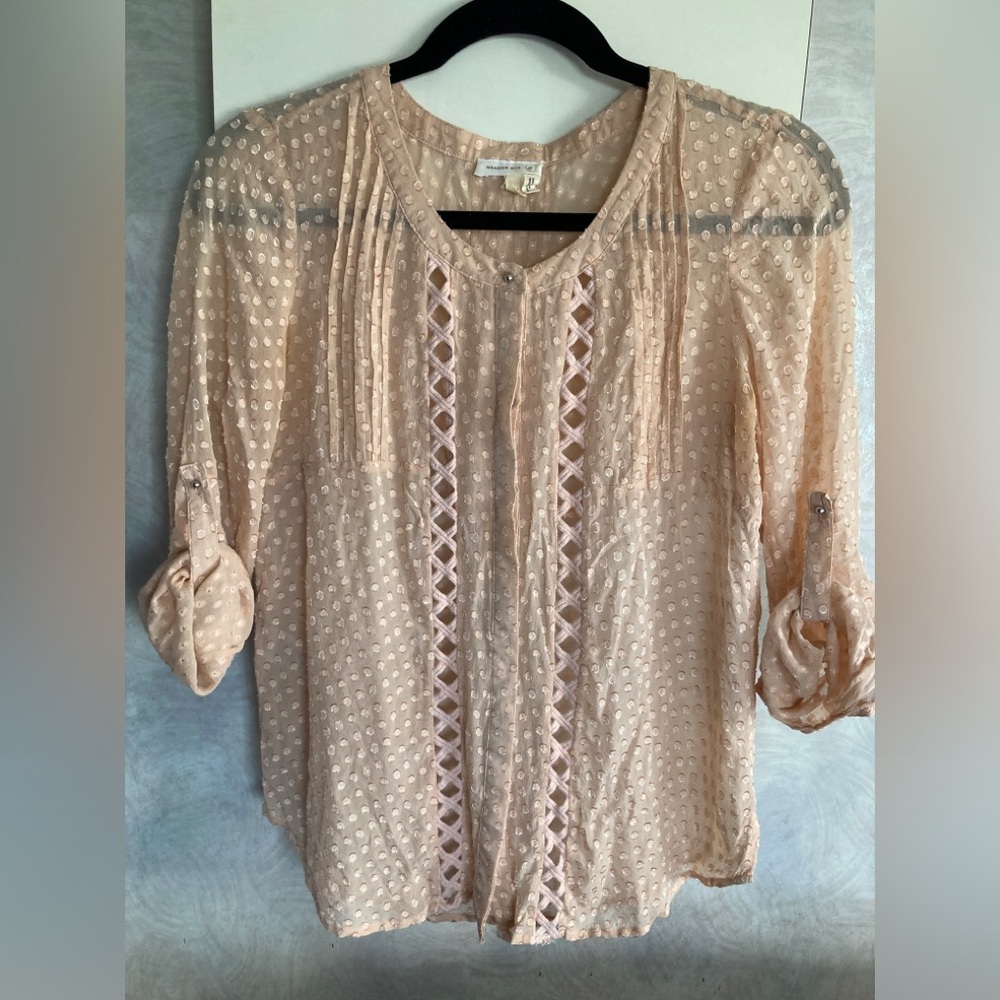 Meadow Rue for Anthropologie Sz XS Peachy Pink Silk Blend Sheer Top